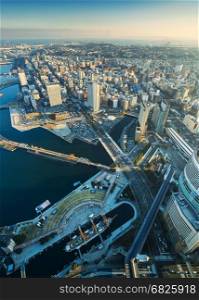Aerial view of Yokohama Cityscape at Minato Mirai waterfront district.
