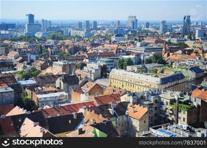 Aerial view of Zagreb, Croatia in bright sunny day