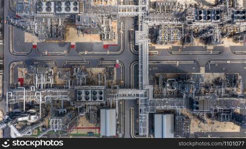 Aerial view oil refinery, refinery plant, refinery factory.