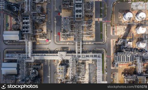 Aerial view oil refinery, refinery plant, refinery factory.