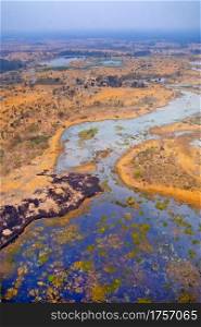 Aerial view, Okavango Wetlands, Okavango Delta, UNESCO World Heritage Site, Ramsar Wetland, Botswana, Africa
