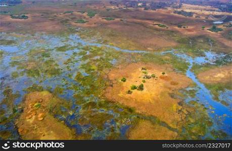 Aerial view, Okavango Wetlands, Okavango Delta, UNESCO World Heritage Site, Ramsar Wetland, Botswana, Africa