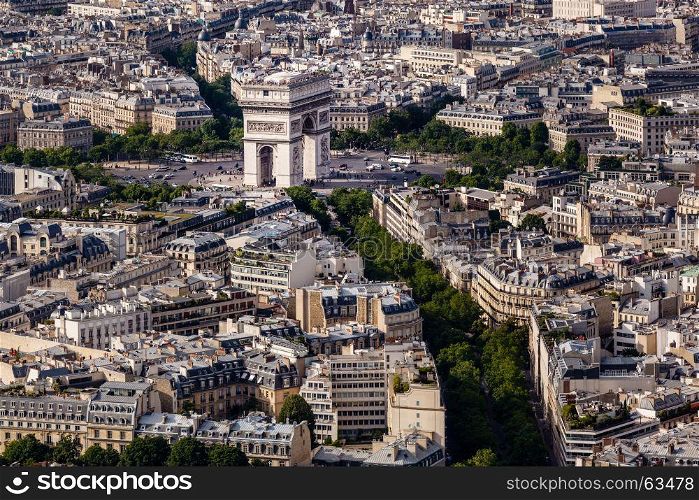 Aerial View on Arch de Triumph from the Eiffel Tower, Paris, France