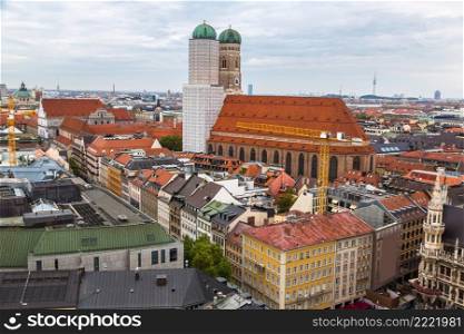 Aerial view on Frauenkirche in Munich, Germany