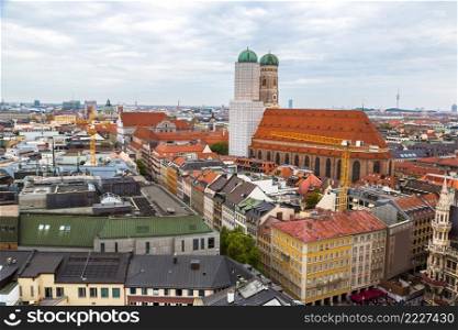 Aerial view on Frauenkirche in Munich, Germany