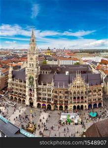 Aerial view on Marienplatz town hall in Munich, Germany
