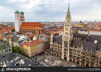 Aerial view on Marienplatz town hall in Munich, Germany