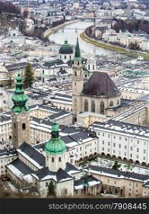Aerial view on old city of Salzburg, Austria