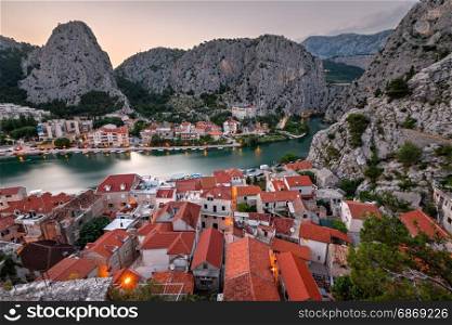 Aerial View on Omis and Cetina River Gorge in the Evening, Dalmatia, Croatia
