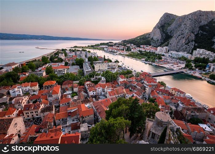 Aerial View on Omis Old Town and Cetina River, Dalmatia, Croatia