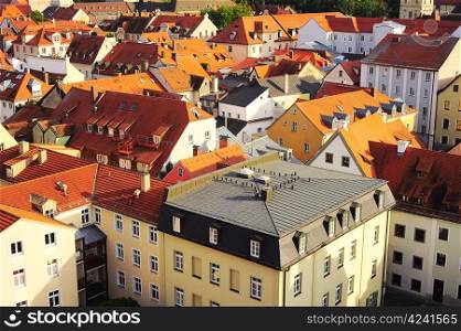 Aerial view on Regensburg, Germany. Regensburg city center is UNESCO World Heritage Site.