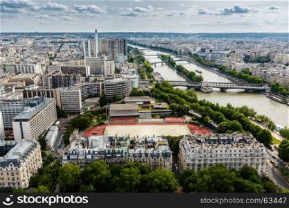 Aerial View on River Seine and Pont de Bir-Hakeim from the Eiffel Tower, Paris, France
