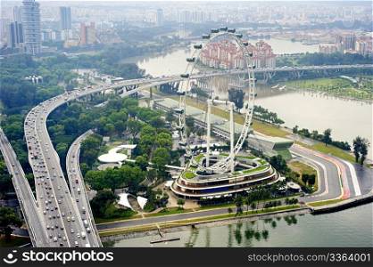 Aerial view on Singapore Flyer from Marina Bay Sands resort