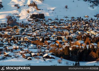 Aerial View on Ski Resort Megeve in French Alps, France