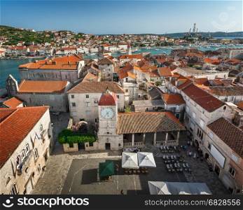 Aerial View on Trogir and it's Main Square from Cathedral of Saint Lawrence, Croatia