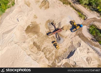 Aerial view over monohydrallite mine field. Sand mine. View from above