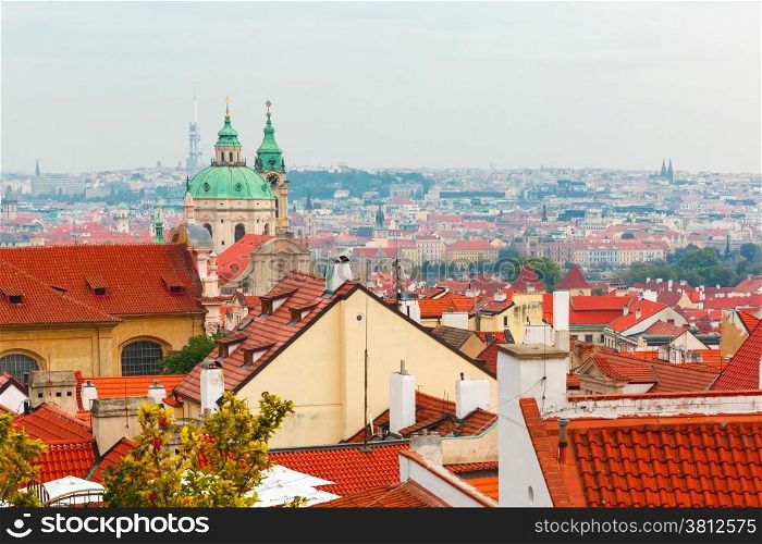 Aerial view over Old Town and Little Quarter in Prague, Czech Republic