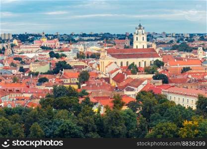 Aerial view over Old town from Castle Hill and Gediminas Tower, Vilnius, Lithuania, Baltic states.. Aerial view over Old town of Vilnius, Lithuania.