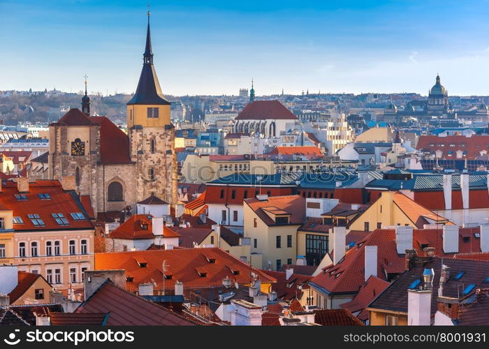 Aerial view over Old Town in Prague with domes of churches, Czech Republic