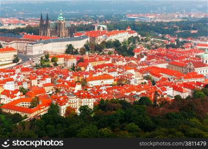 Aerial view over Prague Castle and Hradcany in Prague, Czech Republic