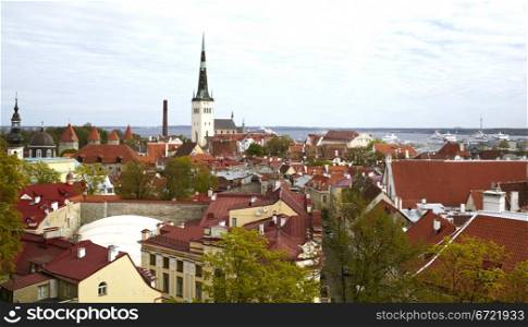 Aerial view over the Old Town of Tallinn, Estonia