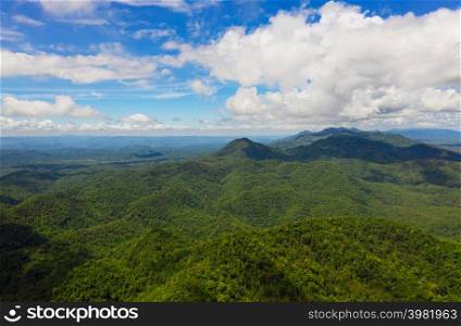 Aerial view, panoramic view of the morning scenery, consisting of mountains, clouds and fog and beautiful sun Mae Moh Lampang Province, Thailand.. Aerial view, panoramic view of the morning scenery.
