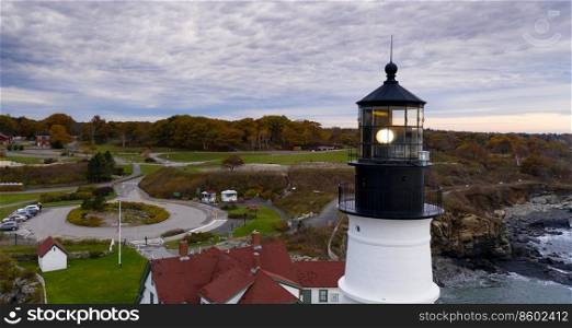 Aerial view Portland Head Lighthouse tower State of Maine