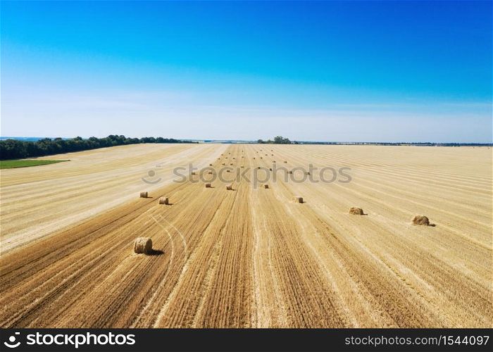 aerial view Round Bales at the field. beautiful landscape