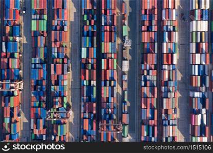 Aerial view sea container ship in import export and business logistic, Container ship loading and unloading in deep sea port.