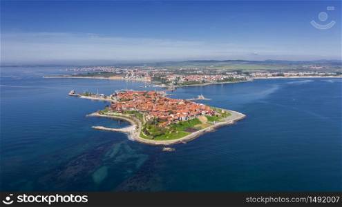 Aerial view to Nessebar ancient city on the Black Sea