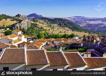 Aerial View to the Roofs of White Spanish City of Grazalema