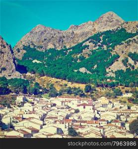 Aerial View to the White Spanish City of Grazalema, Instagram Effect