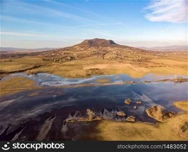 Aerial winter landscape from Hungarian volcano, St. George hill