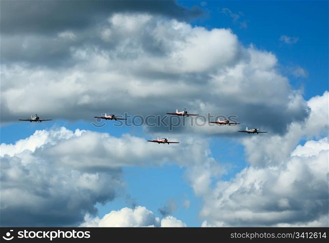 Aerobatic group, sports planes. Air show, Novosibirsk