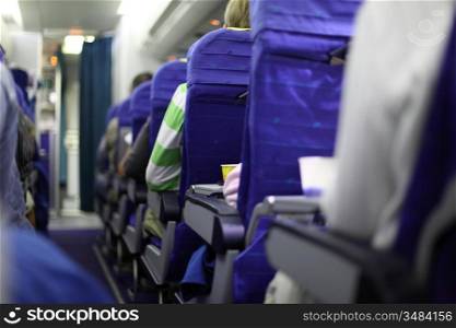 Aeroplane aisle and seats
