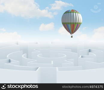 Aerostats in sky. Conceptual image with balloons flying high in sky