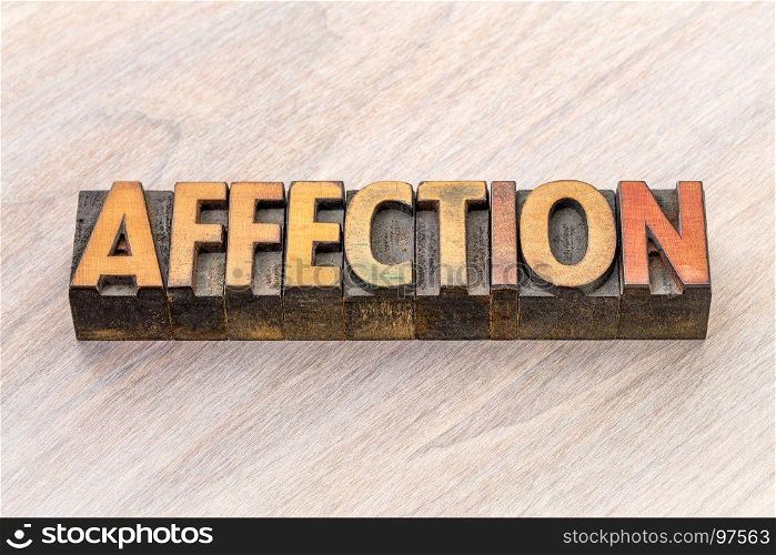 affection word abstract in vintage letterpress wood type