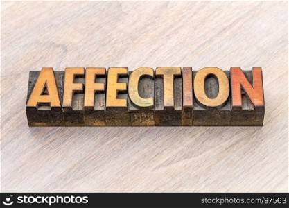 affection word abstract in vintage letterpress wood type