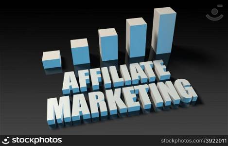 Affiliate marketing graph chart in 3d on blue and black. Affiliate marketing