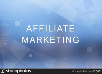 affiliate marketing word on blue blurred and polygon background