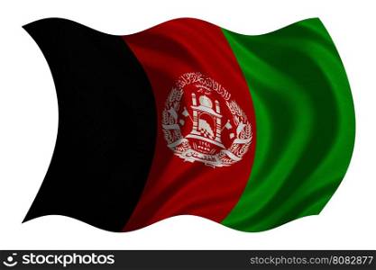 Afghan national official flag. Patriotic symbol, banner, element, background. Correct colors. Flag of Afghanistan with real detailed fabric texture wavy isolated on white, 3D illustration