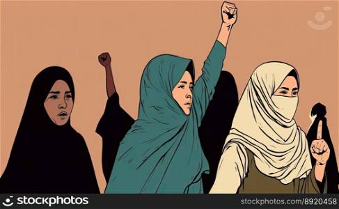 Afghan women fighting for her rights. Women against the oppression and inequality of the Taliban regime on women. Generative AI