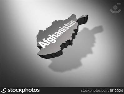 Afghanistan as the central or south asia nation and country as an abstract Afghan symbol for Afghani political uncertainty and civil war conflict and peace agreement as a 3D illustration.