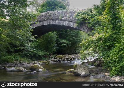 Afon Aber, with bridge, stream in North Wales.