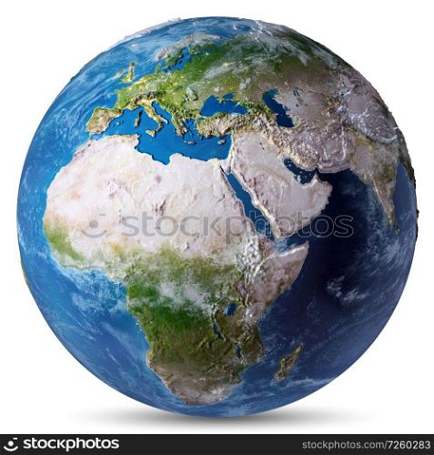 Africa and Europe white isolated. Elements of this image furnished by NASA. 3d rendering. Africa and Europe white isolated