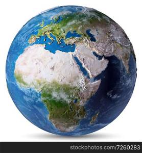 Africa and Europe white isolated. Elements of this image furnished by NASA. 3d rendering. Africa and Europe white isolated