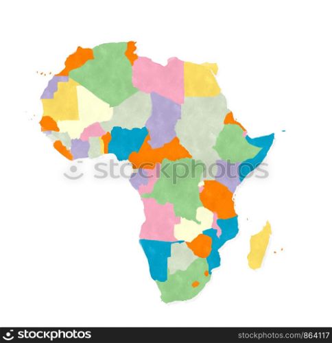 Africa map in watercolors over white background