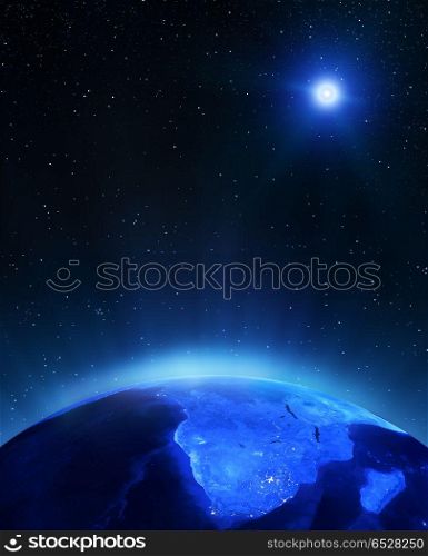 Africa under moon 3d rendering. Africa under moon. Elements of this image furnished by NASA 3d rendering. Africa under moon 3d rendering