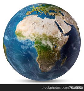 Africa white isolated. Elements of this image furnished by NASA. 3d rendering. Africa white isolated
