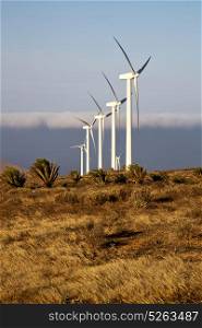 africa wind turbines and the sky in the isle of lanzarote spain